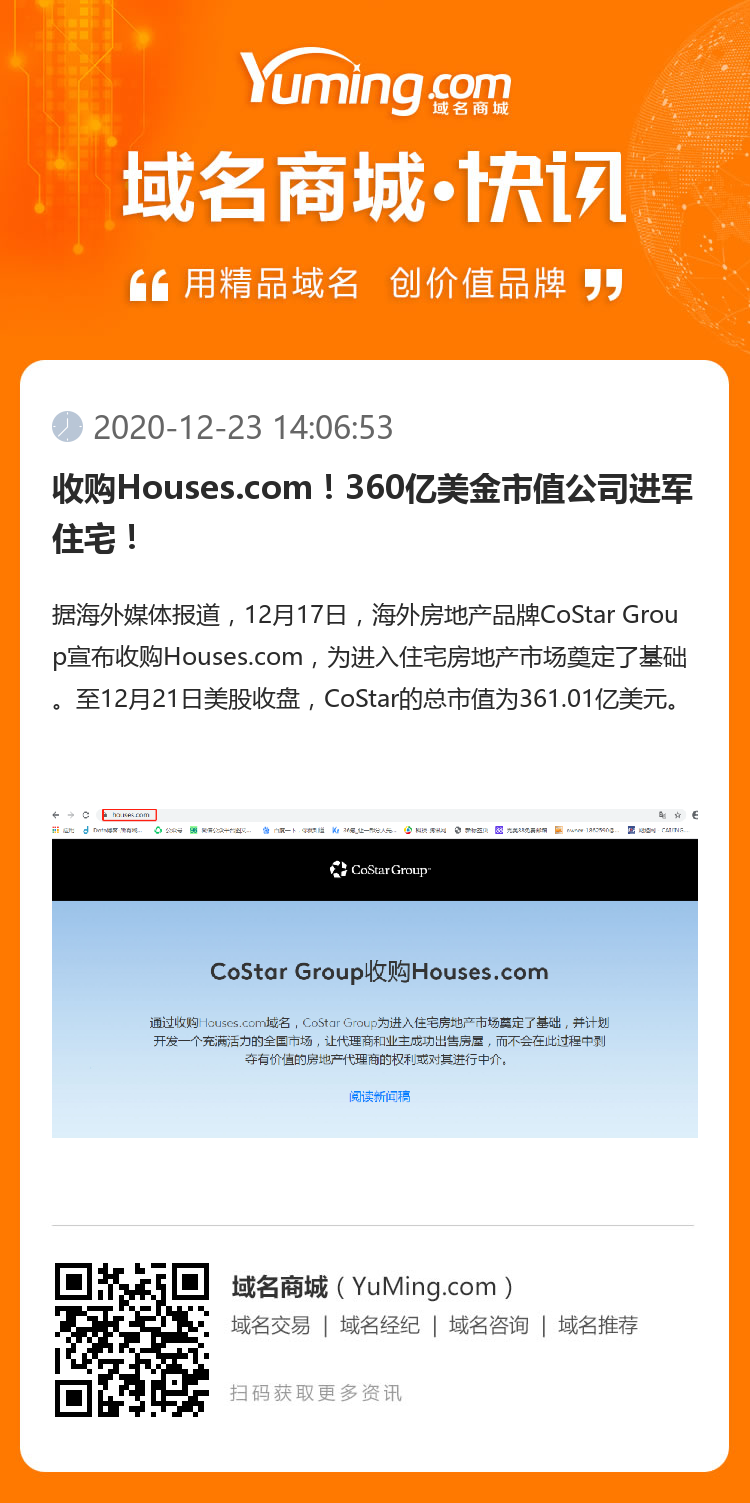 收购Houses.com!360亿美金市值公司进军住宅!