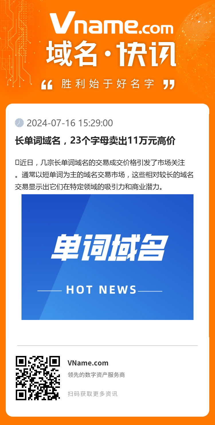 长单词域名，23个字母卖出11万元高价