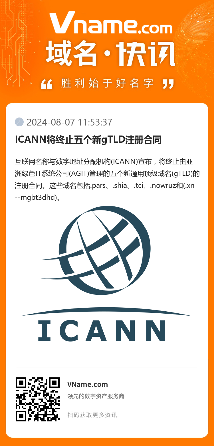 ICANN将终止五个新gTLD注册合同