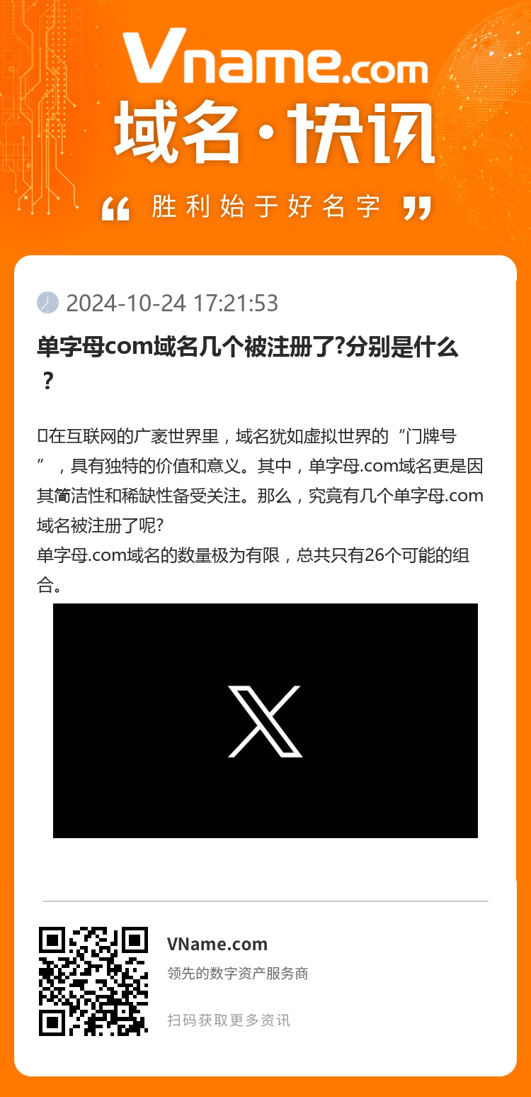 单字母com域名几个被注册了?分别是什么？