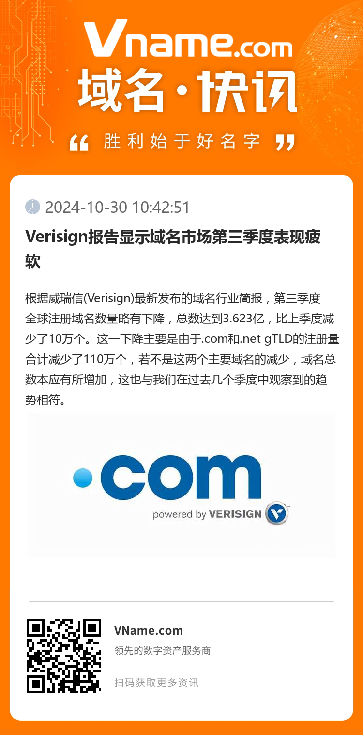 Verisign报告显示域名市场第三季度表现疲软