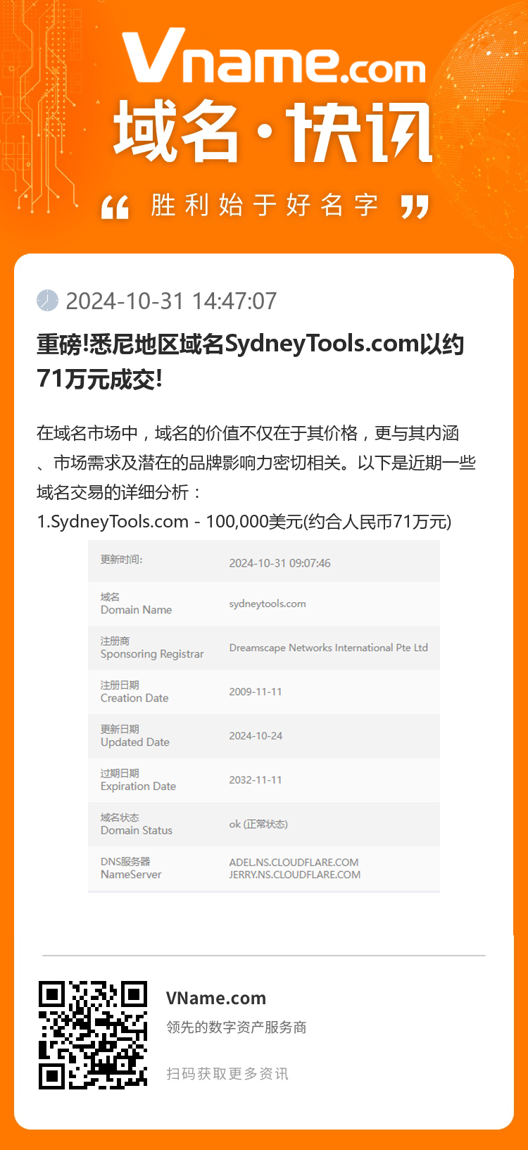 重磅!悉尼地区域名SydneyTools.com以约71万元成交!