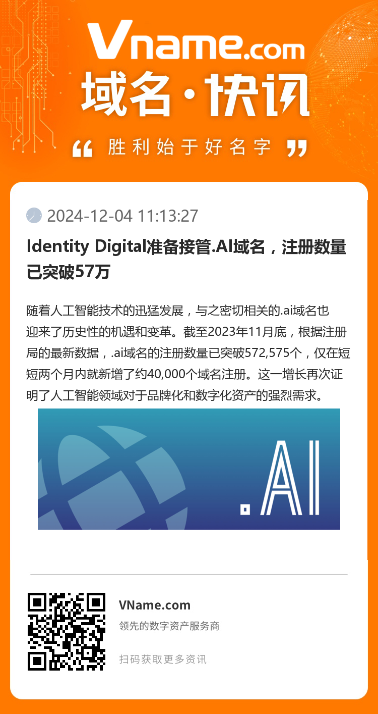 Identity Digital准备接管.AI域名，注册数量已突破57万