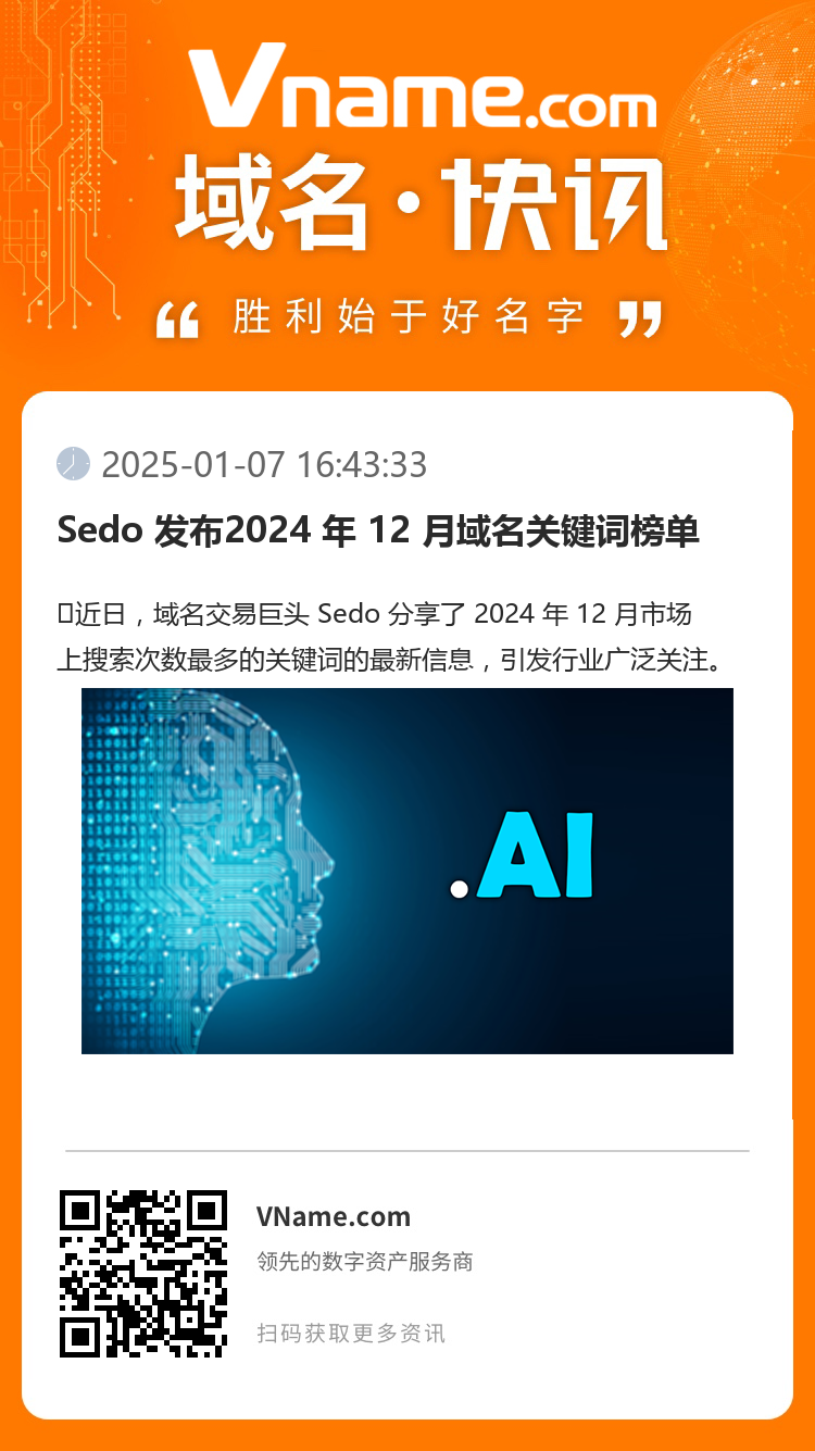 Sedo 发布2024 年 12 月域名关键词榜单