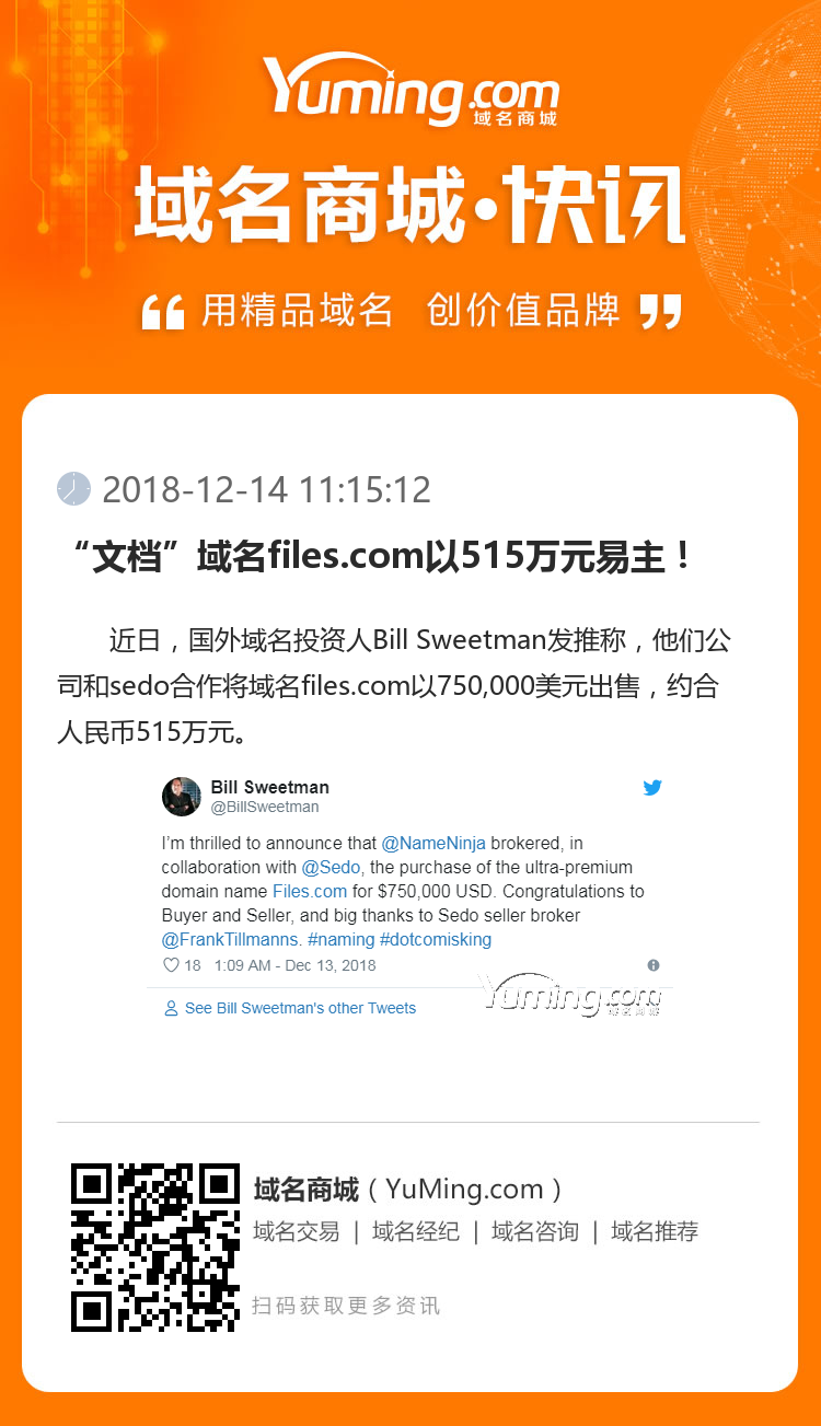 “文档”域名files.com以515万元易主！