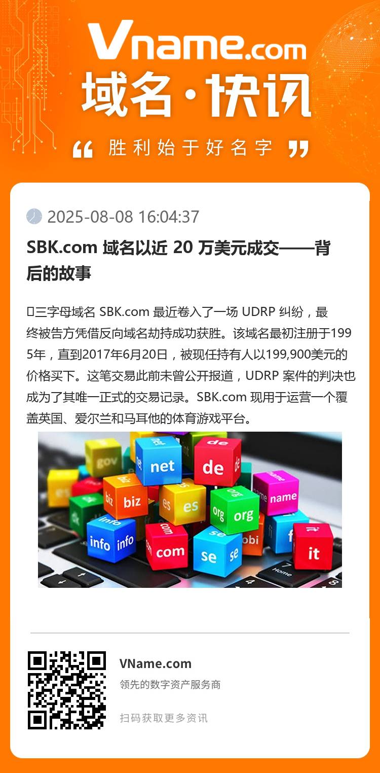 SBK.com 域名以近 20 万美元成交——背后的故事