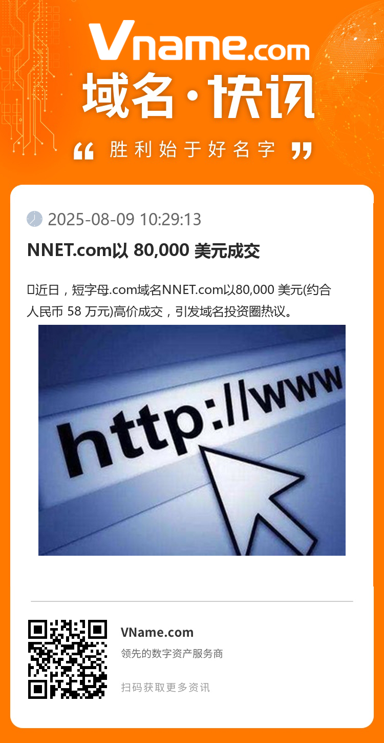 NNET.com以 80,000 美元成交