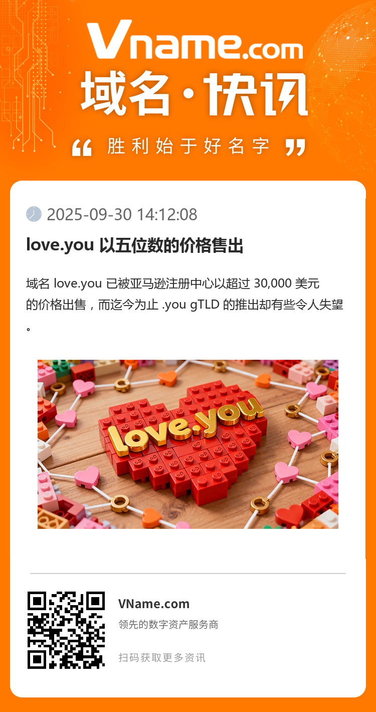 love.you 以五位数的价格售出