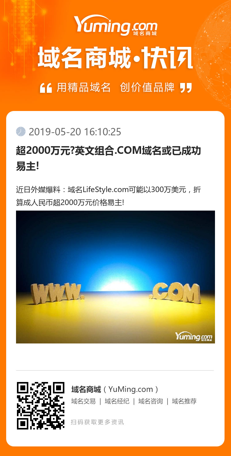 超2000万元?英文组合.COM域名或已成功易主!