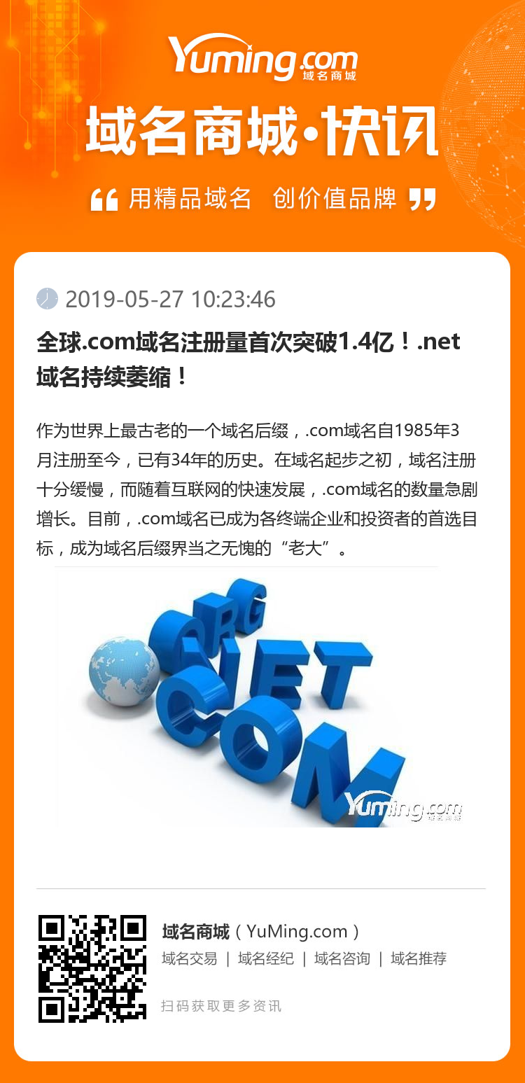 全球.com域名注册量首次突破1.4亿！.net域名持续萎缩！