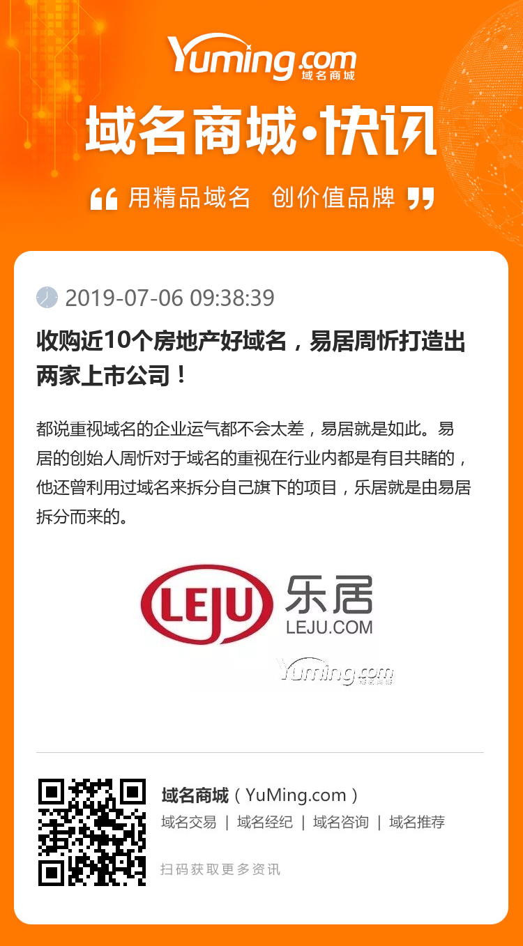 收购近10个房地产好域名，易居周忻打造出两家上市公司！