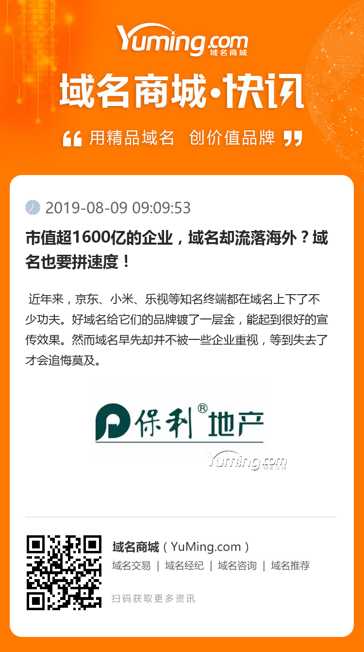 市值超1600亿的企业,域名却流落海外?域名也要拼速度!