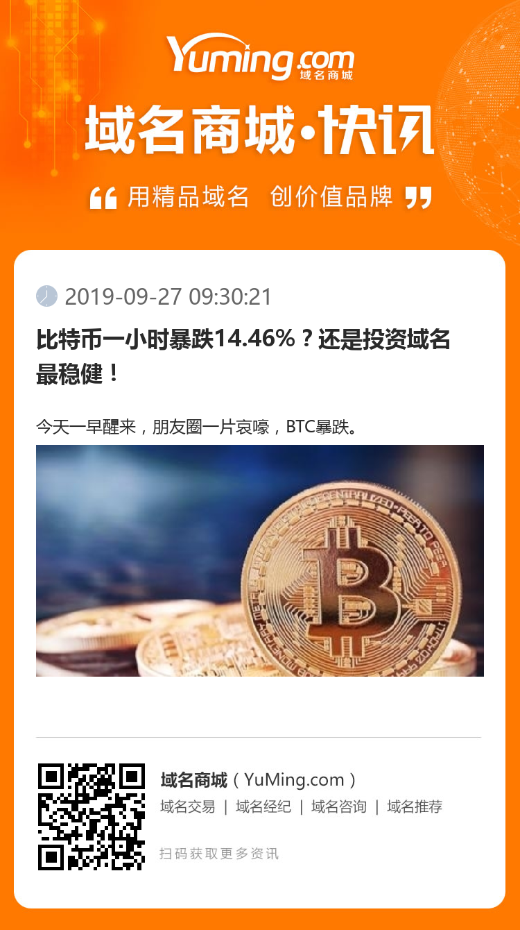 比特币一小时暴跌14.46%？还是投资域名最稳健！