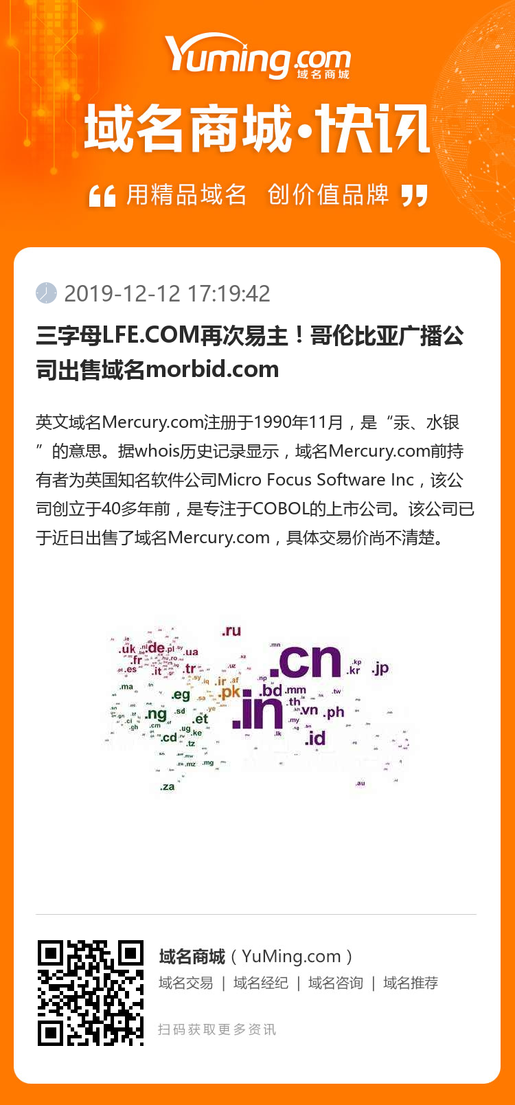 三字母LFE.COM再次易主!哥伦比亚广播公司出售域名morbid.com