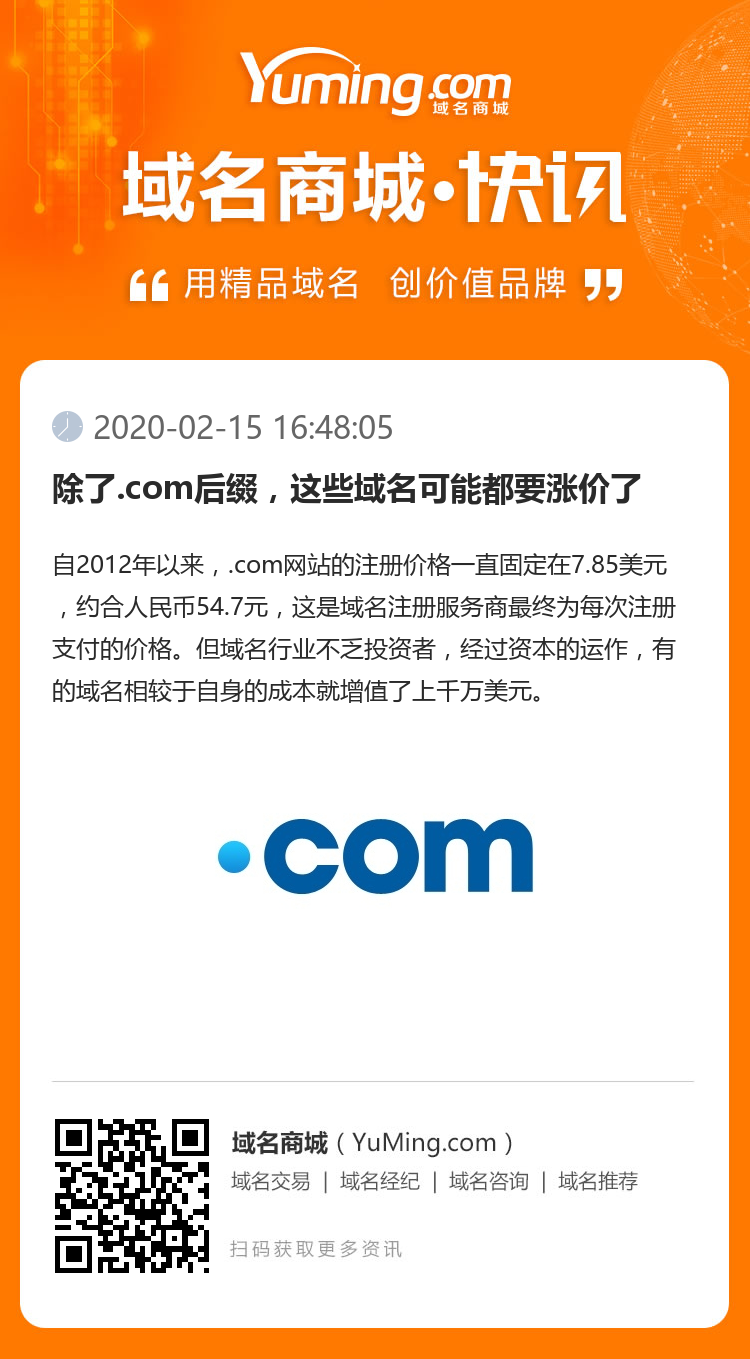 除了.com后缀,这些域名可能都要涨价了