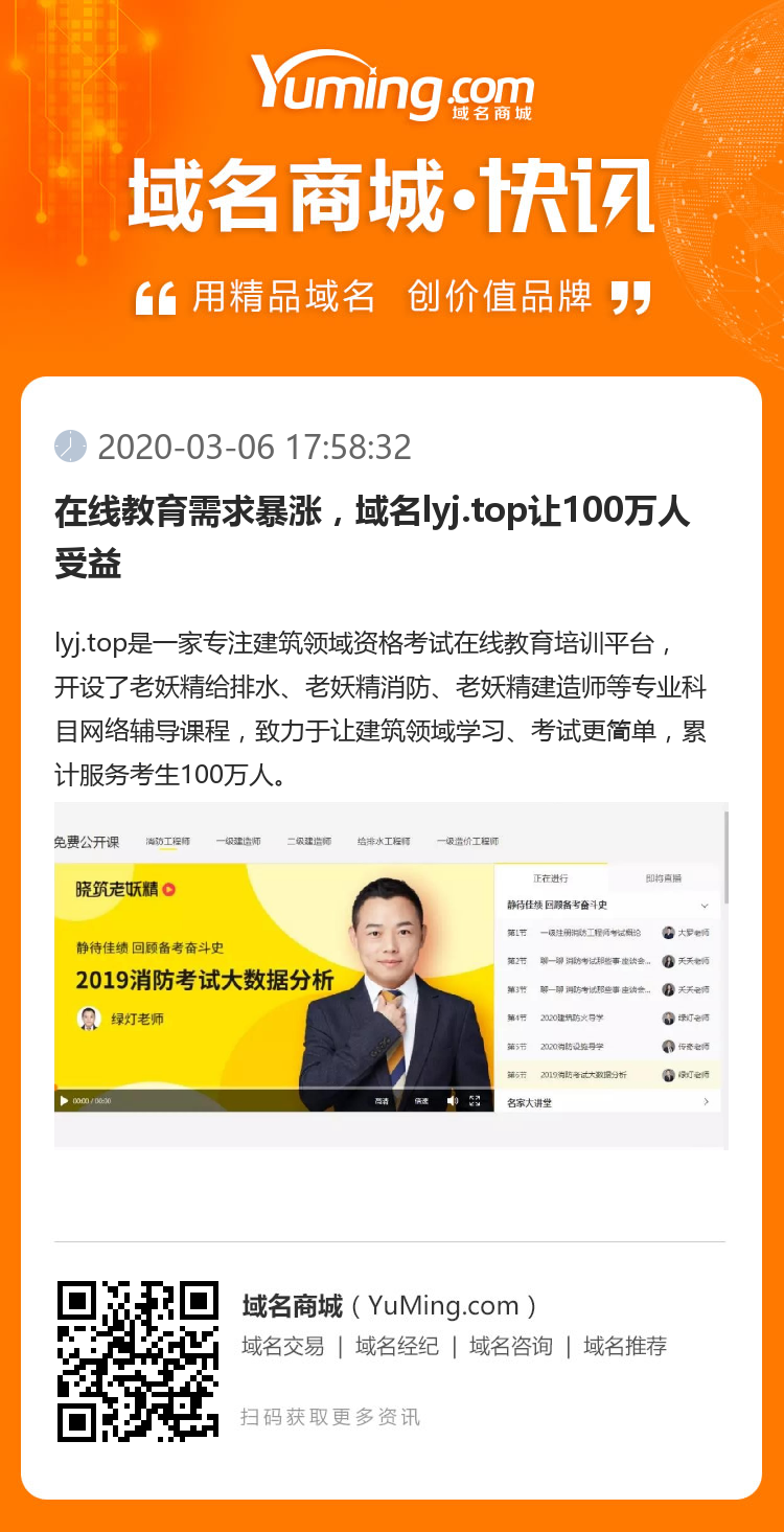 在线教育需求暴涨，域名lyj.top让100万人受益